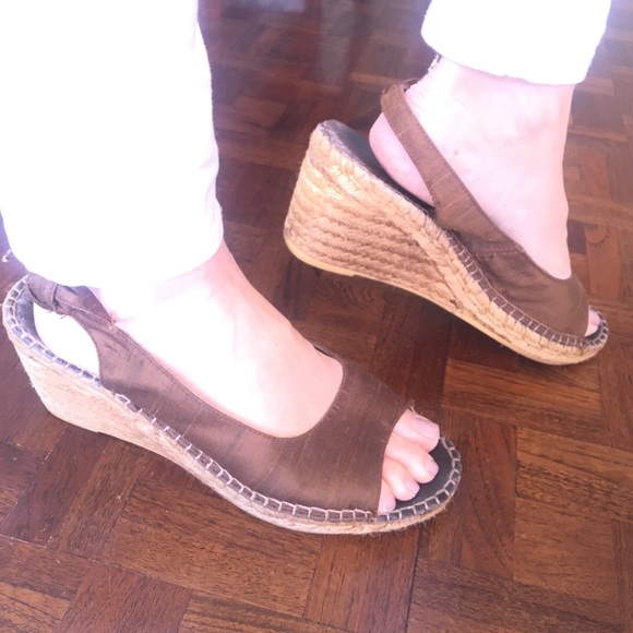 Eric Michael espadrilles wedge in brown silk - Picture 1 of 4